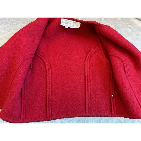 Vintage The Eagles Eye 100% Wool Cardigan Coat Sweater Red Buttons Christmas Sz8 - Picture 8 of 9